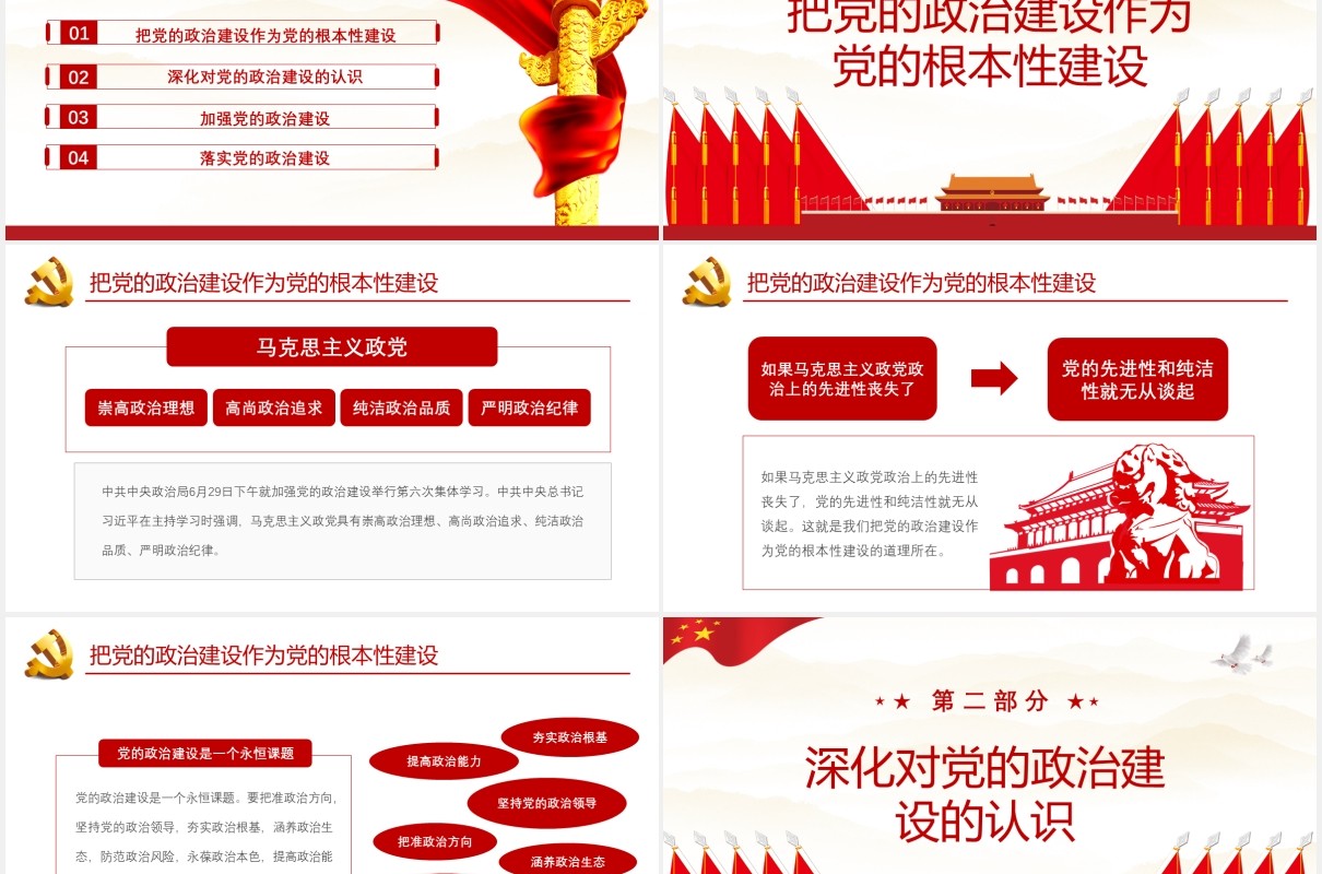 简约红色政府会议报告把党的政治性建设作为党的根本性建设党政党建PPT模板