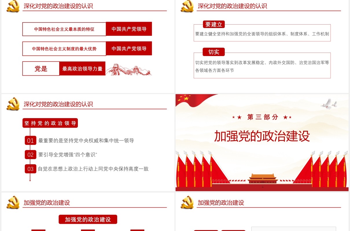 简约红色政府会议报告把党的政治性建设作为党的根本性建设党政党建PPT模板