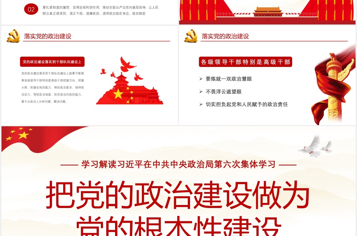 简约红色政府会议报告把党的政治性建设作为党的根本性建设党政党建PPT模板