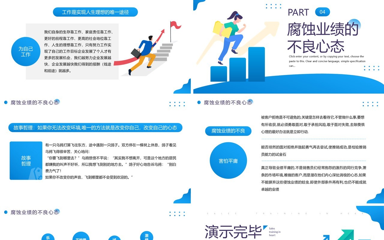 蓝色简约风销售人员心态培训PPT模板