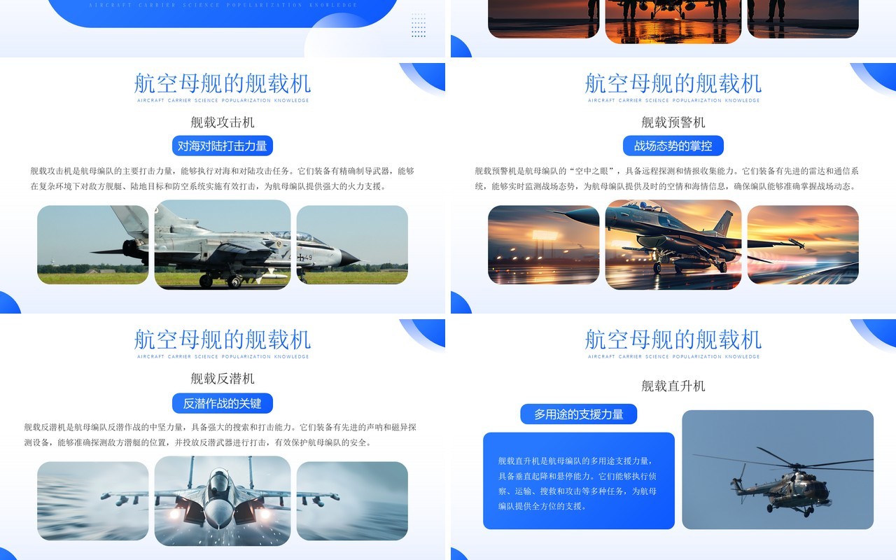 蓝色简约风航空母舰科普知识PPT模板