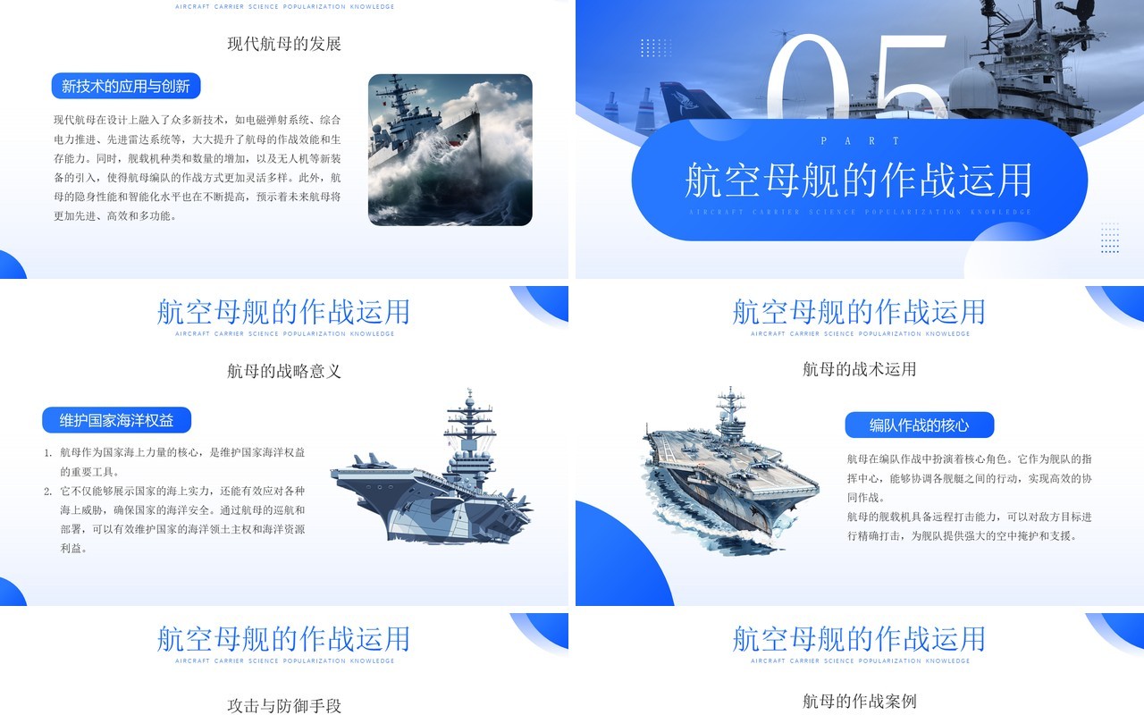 蓝色简约风航空母舰科普知识PPT模板