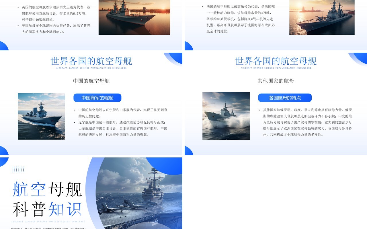 蓝色简约风航空母舰科普知识PPT模板