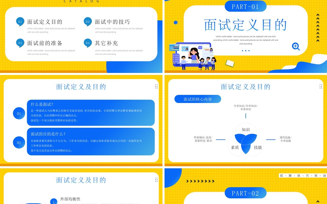 黄色卡通风格招聘面试技巧PPT模板