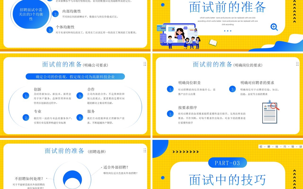 黄色卡通风格招聘面试技巧PPT模板
