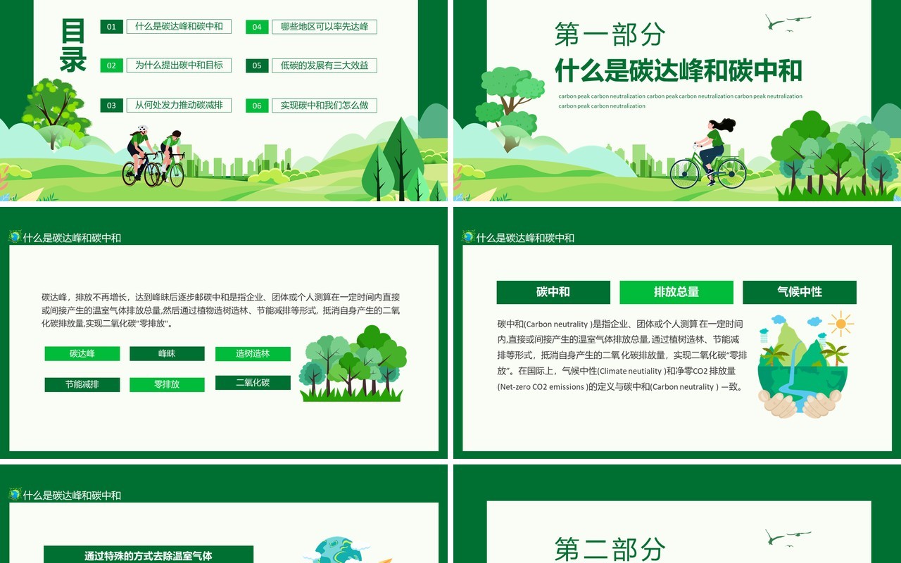 碳达峰碳中和科普低碳环保低碳生活节能减排绿色健康动态PPT模板