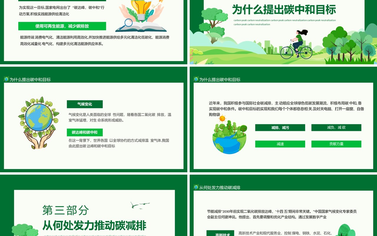 碳达峰碳中和科普低碳环保低碳生活节能减排绿色健康动态PPT模板