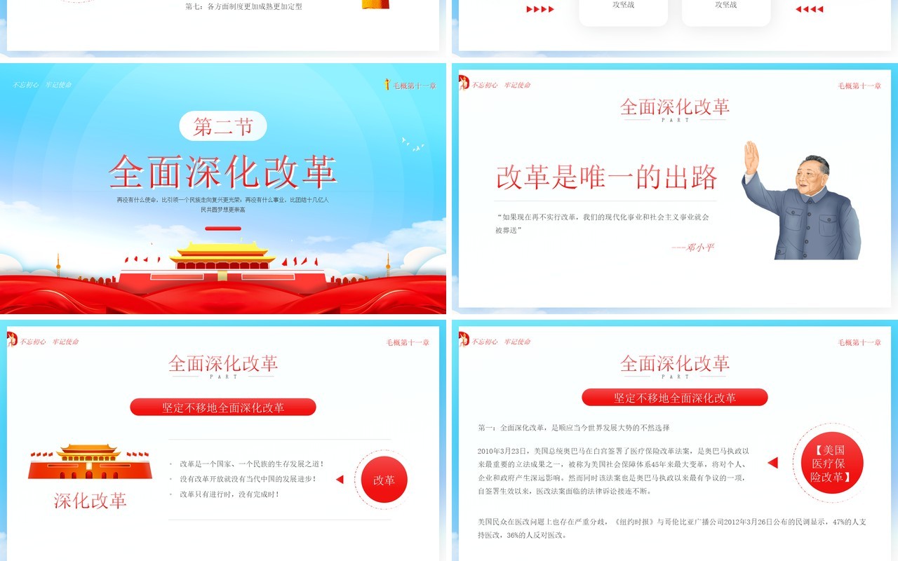 蓝色简约党政风四个全面战略布局PPT模板