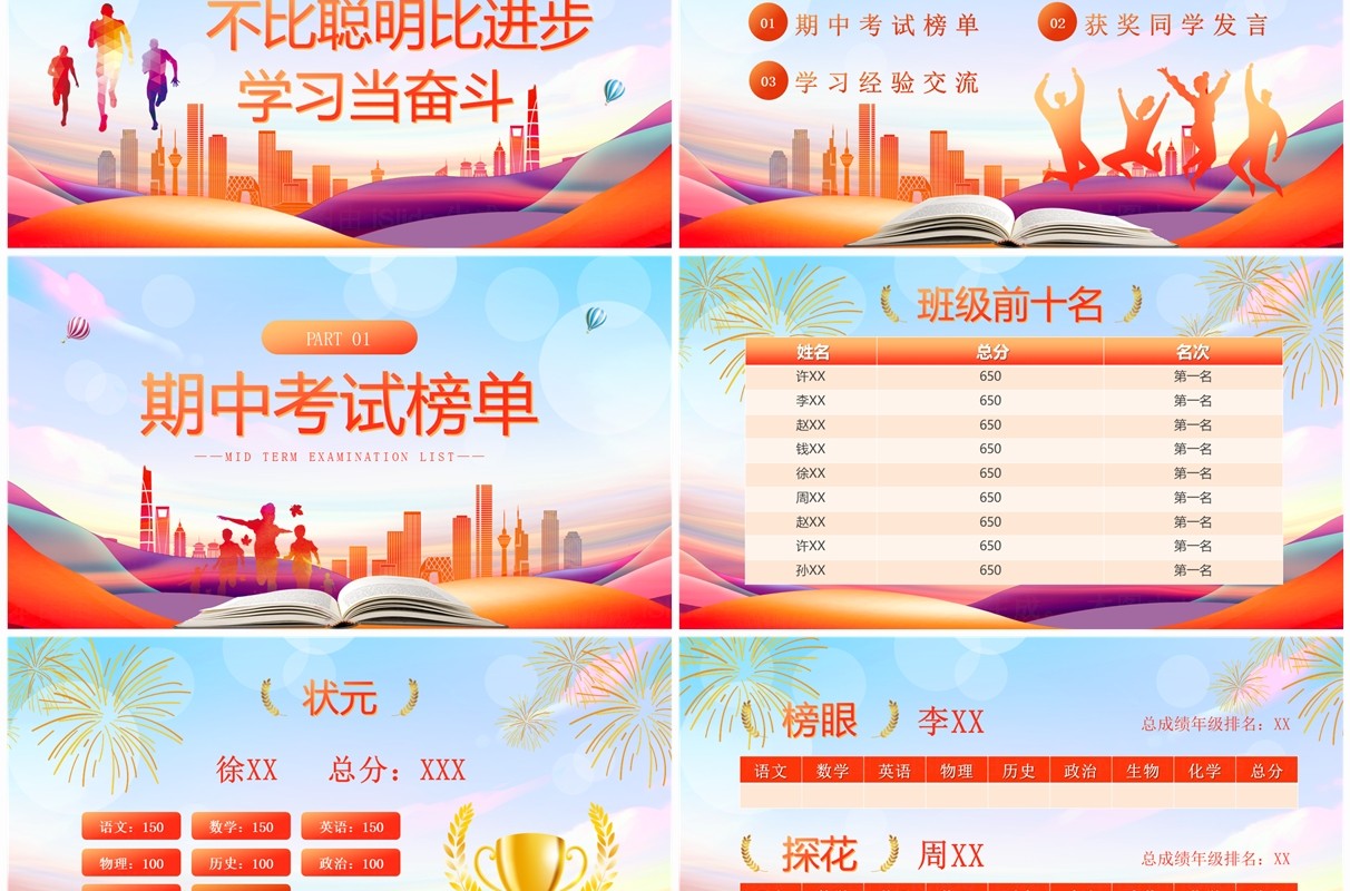 蓝橙简约风期中考试表彰大会PPT模板