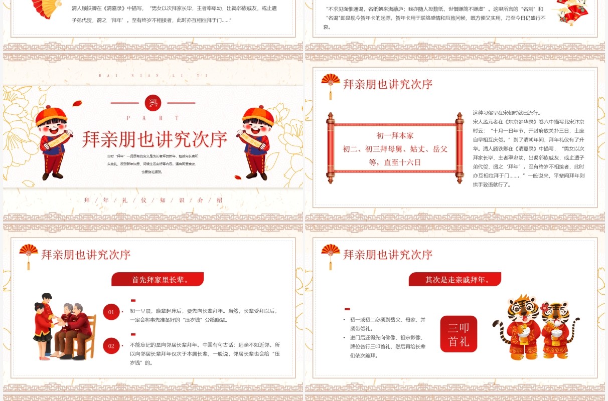 黄色中国风拜年礼仪知识介绍PPT模板