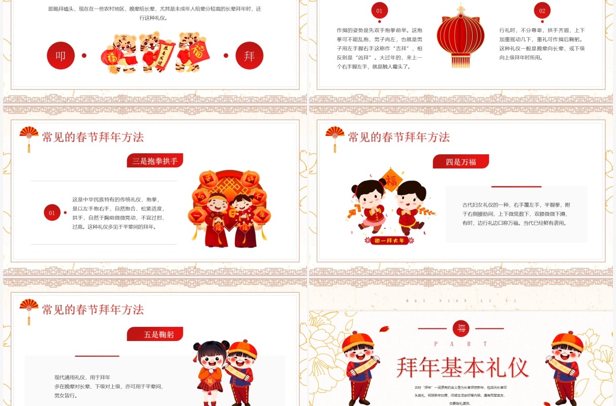 黄色中国风拜年礼仪知识介绍PPT模板