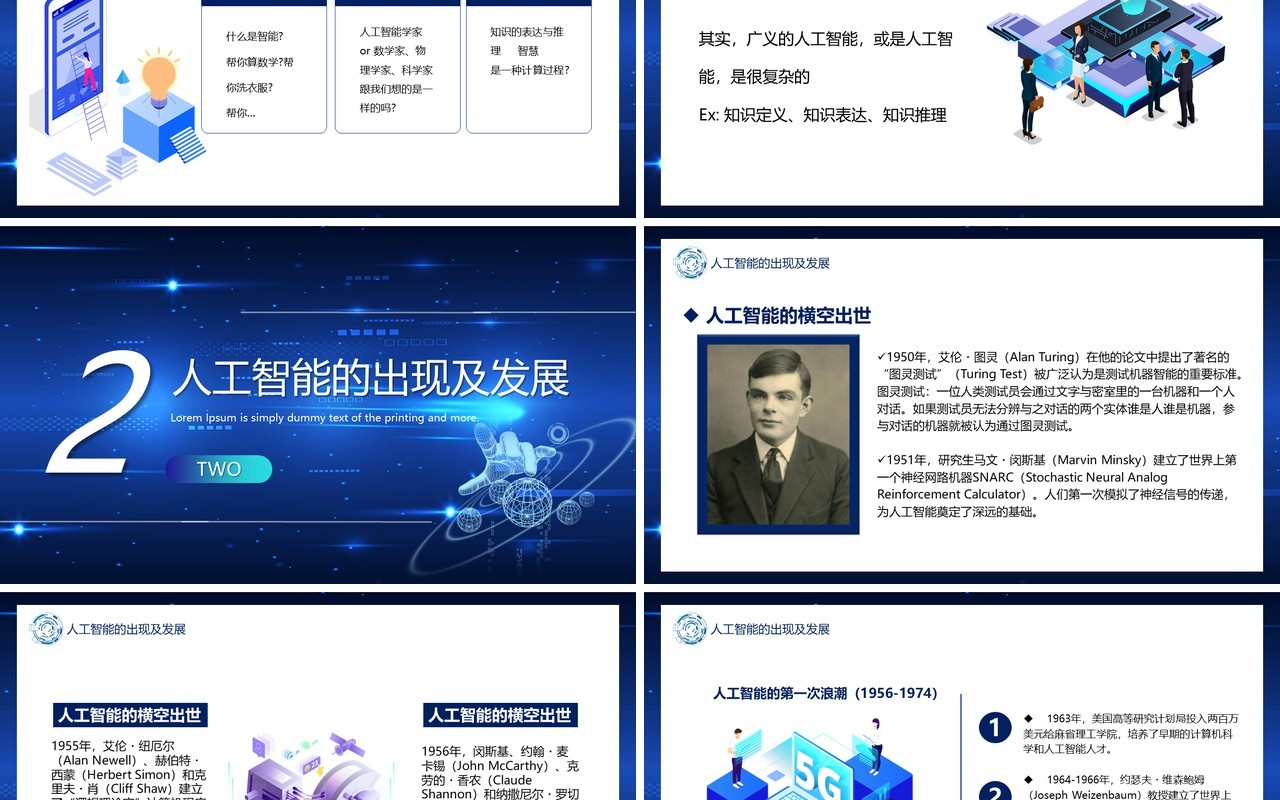 蓝色科技引领未来人工智能发展史宣传介绍PPT模板
