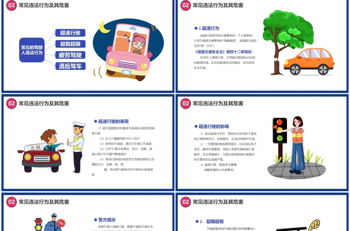 卡通遵守道路交通安全警示教育培训PPT模板