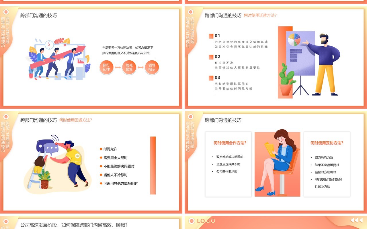 卡通插画渐变跨部门沟通与协作企业员工管理培训动态PPT模板