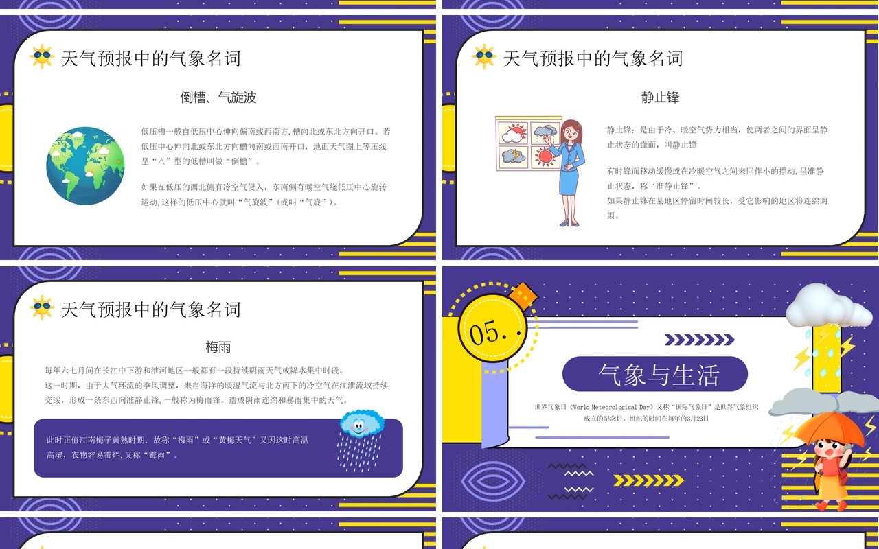 紫色卡通风走在气候行动最前线世界气象日PPT模板