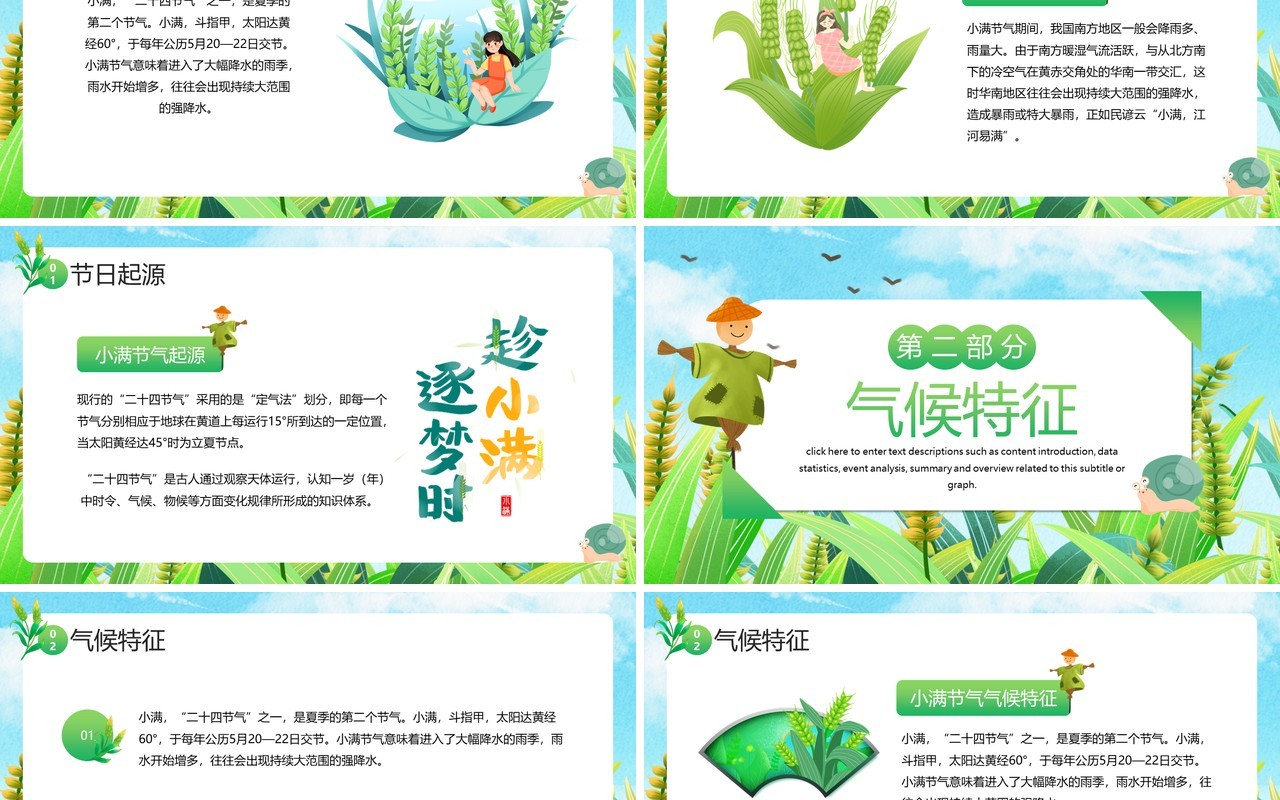 绿色插画风二十四节气之小满PPT模板