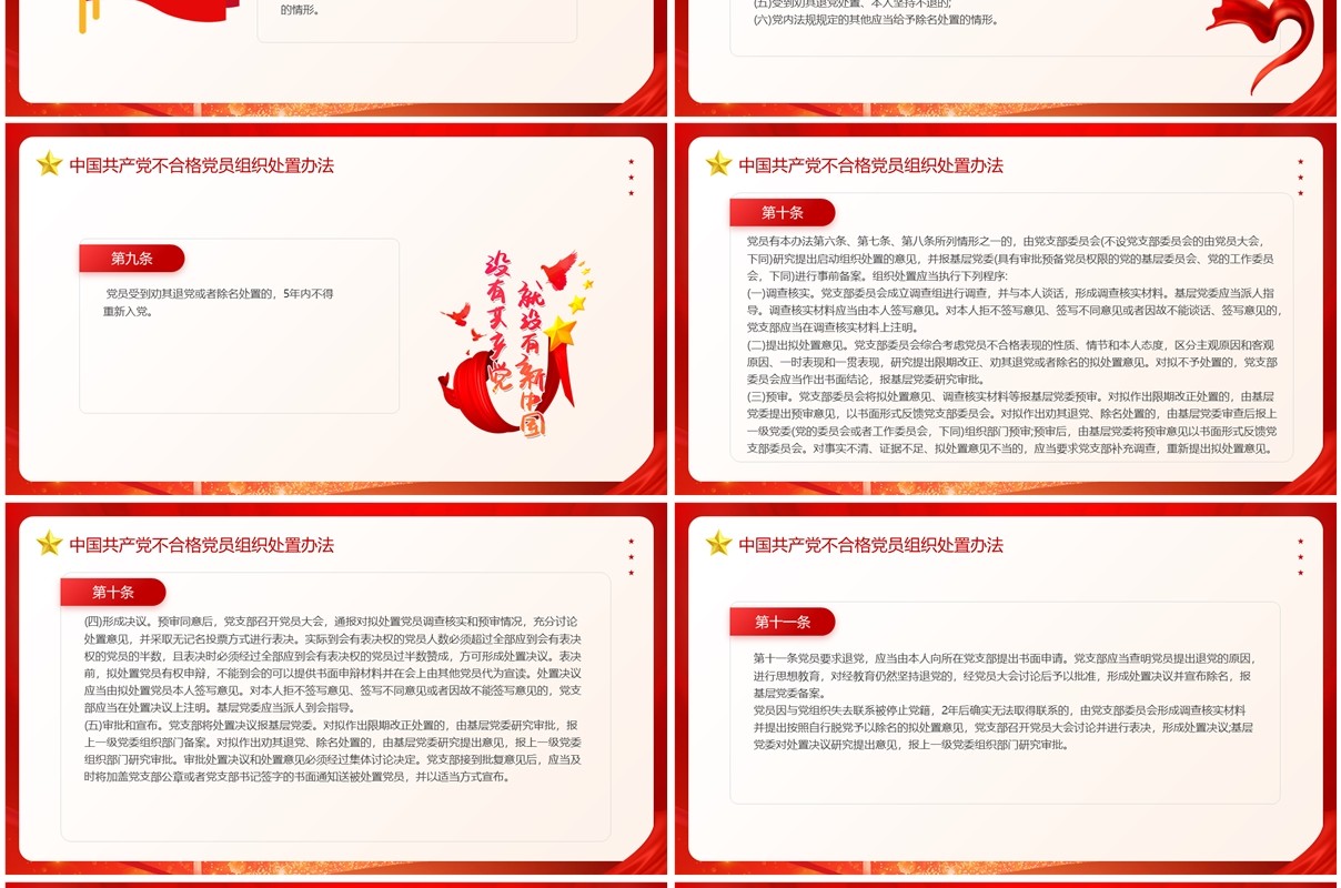 红色中国共产党不合格党员组织处置办法PPT模板