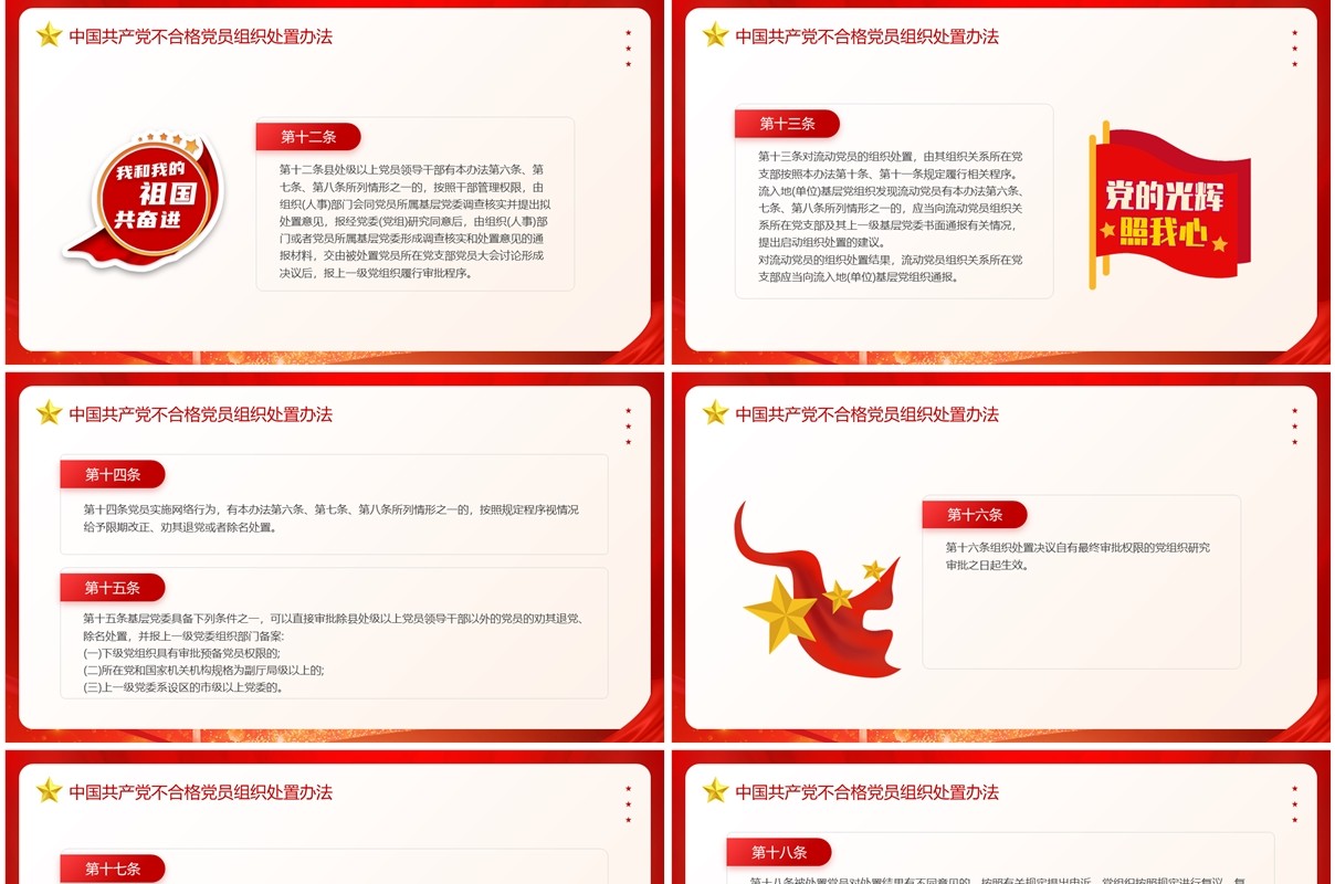 红色中国共产党不合格党员组织处置办法PPT模板