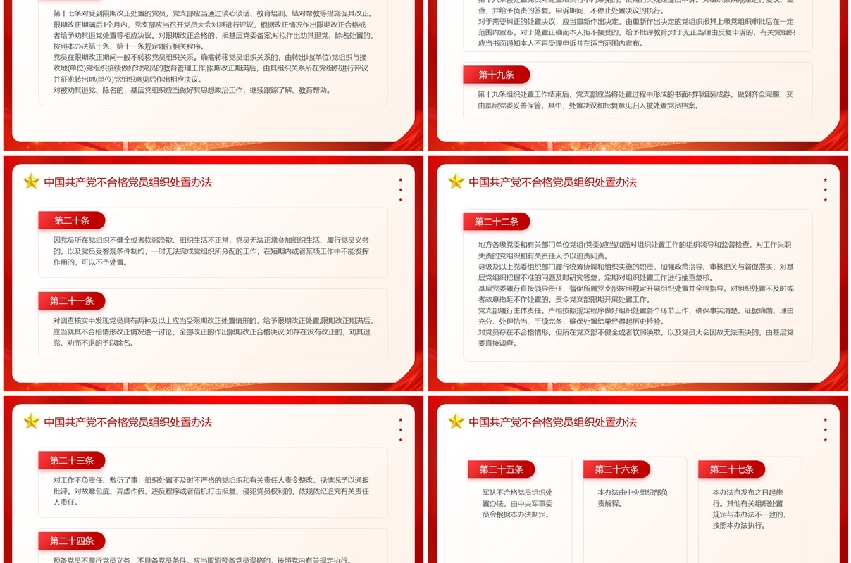 红色中国共产党不合格党员组织处置办法PPT模板