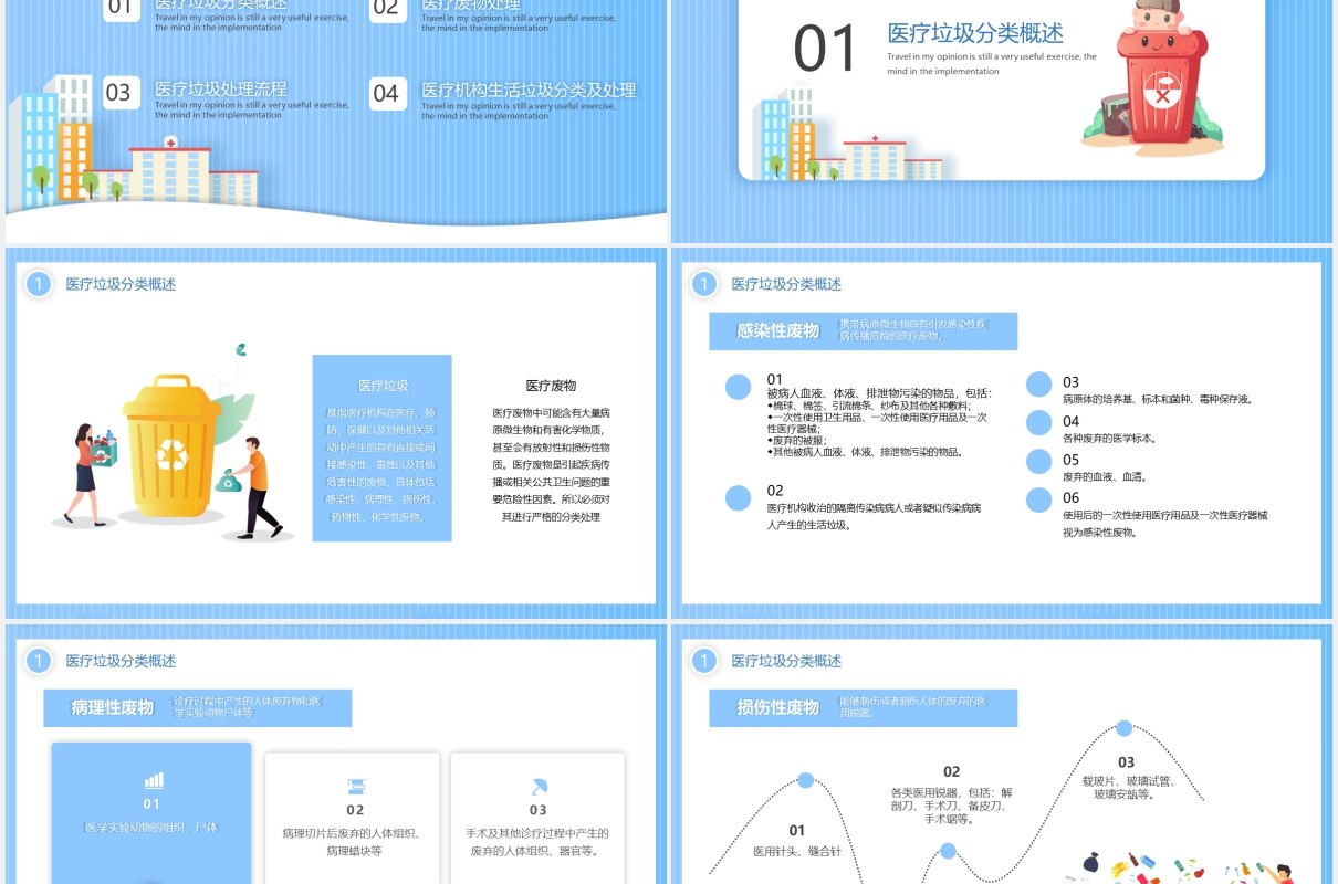 蓝色卡通医疗垃圾分类环保主题班会动态PPT模板