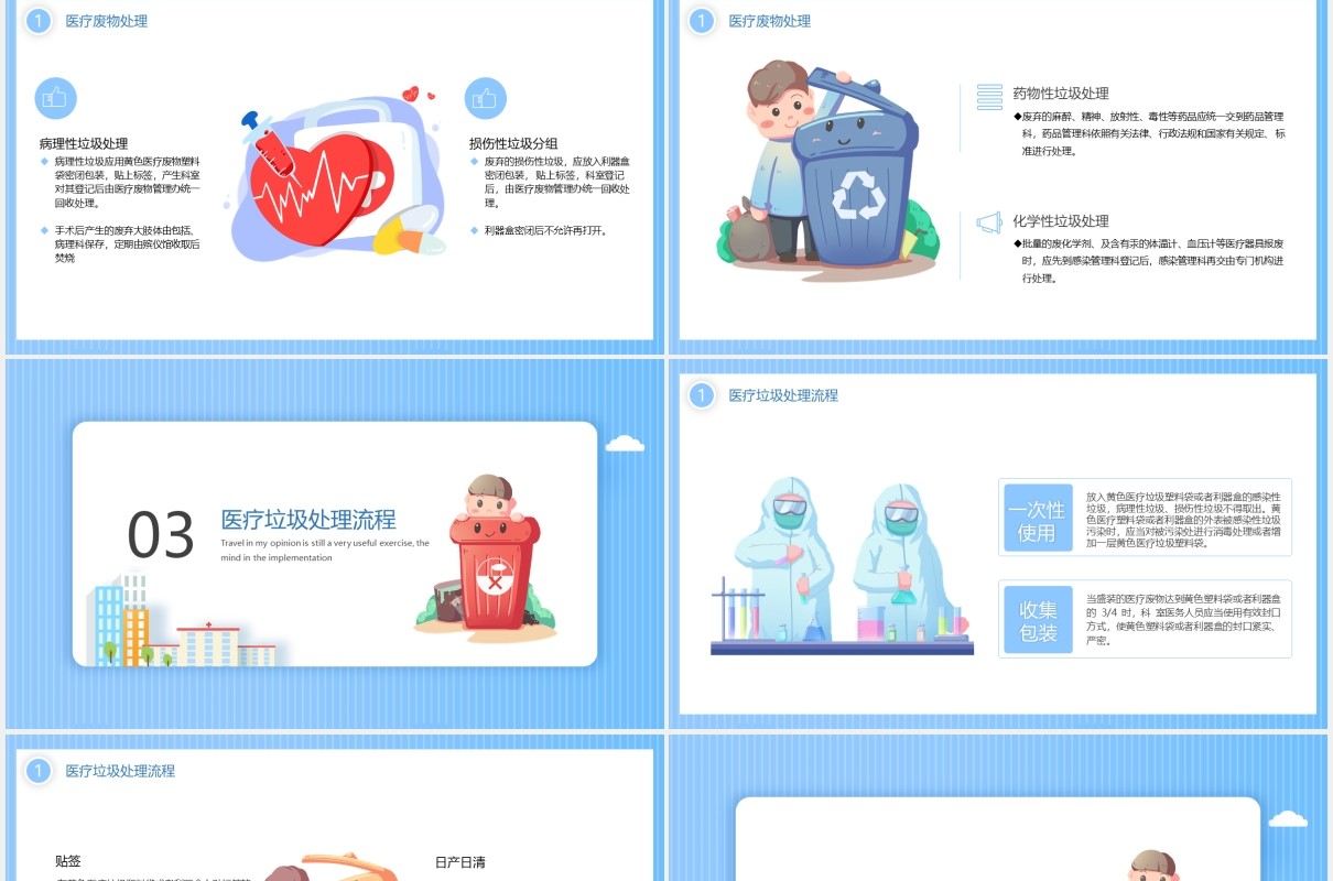蓝色卡通医疗垃圾分类环保主题班会动态PPT模板