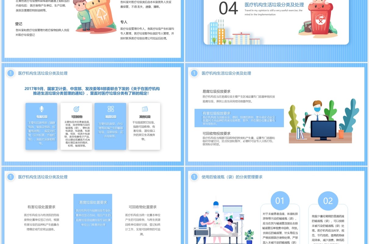 蓝色卡通医疗垃圾分类环保主题班会动态PPT模板