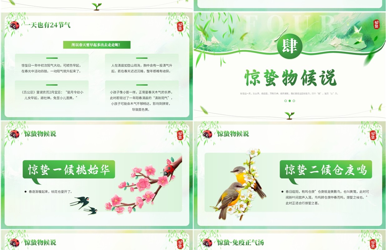 绿色中国风中国传统二十四节气之惊蛰PPT模板