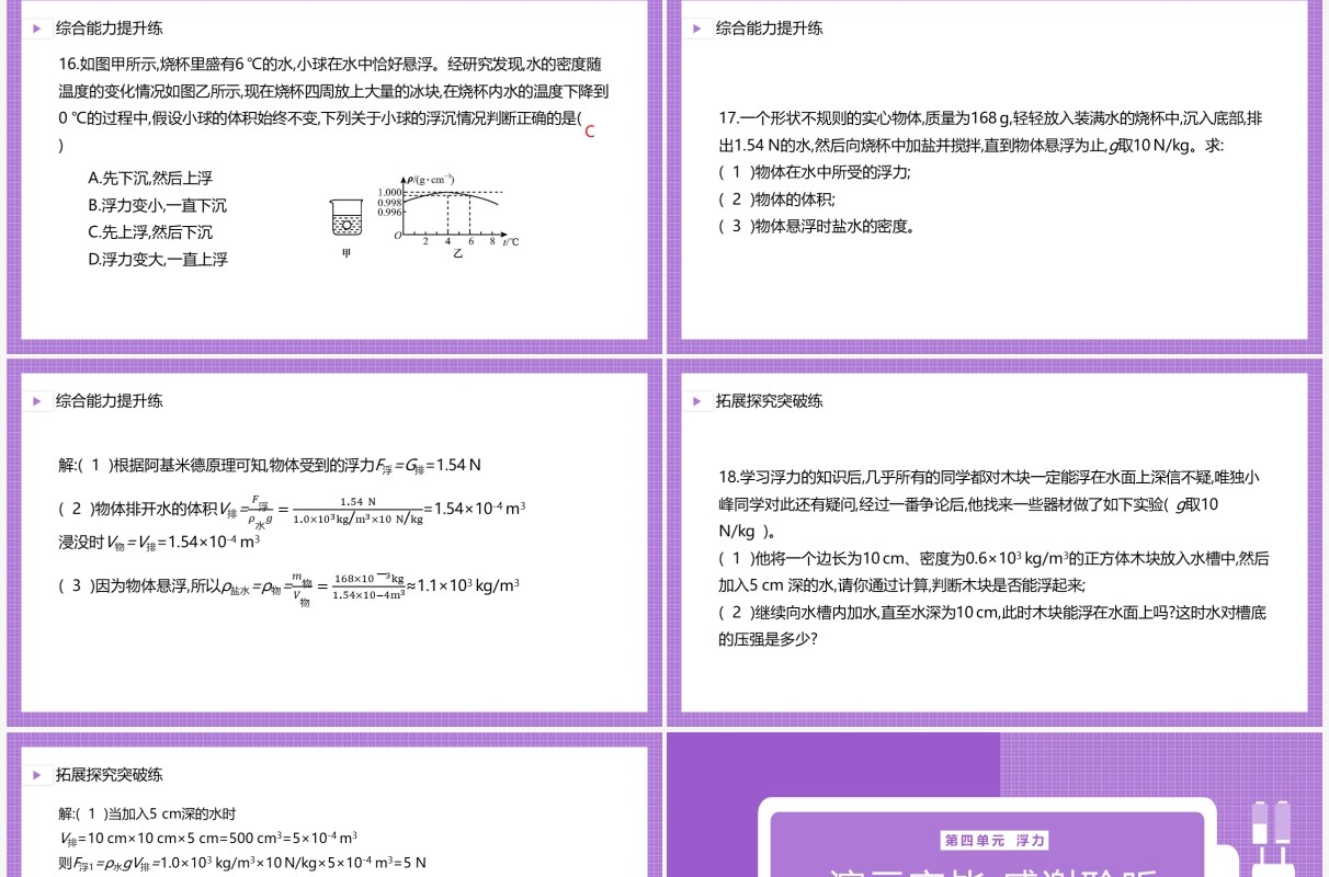 部编版八年级物理下册物体的浮沉条件课件PPT模板