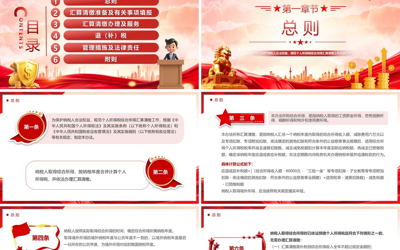 红色简约综合所得汇算清缴管理办法PPT模板