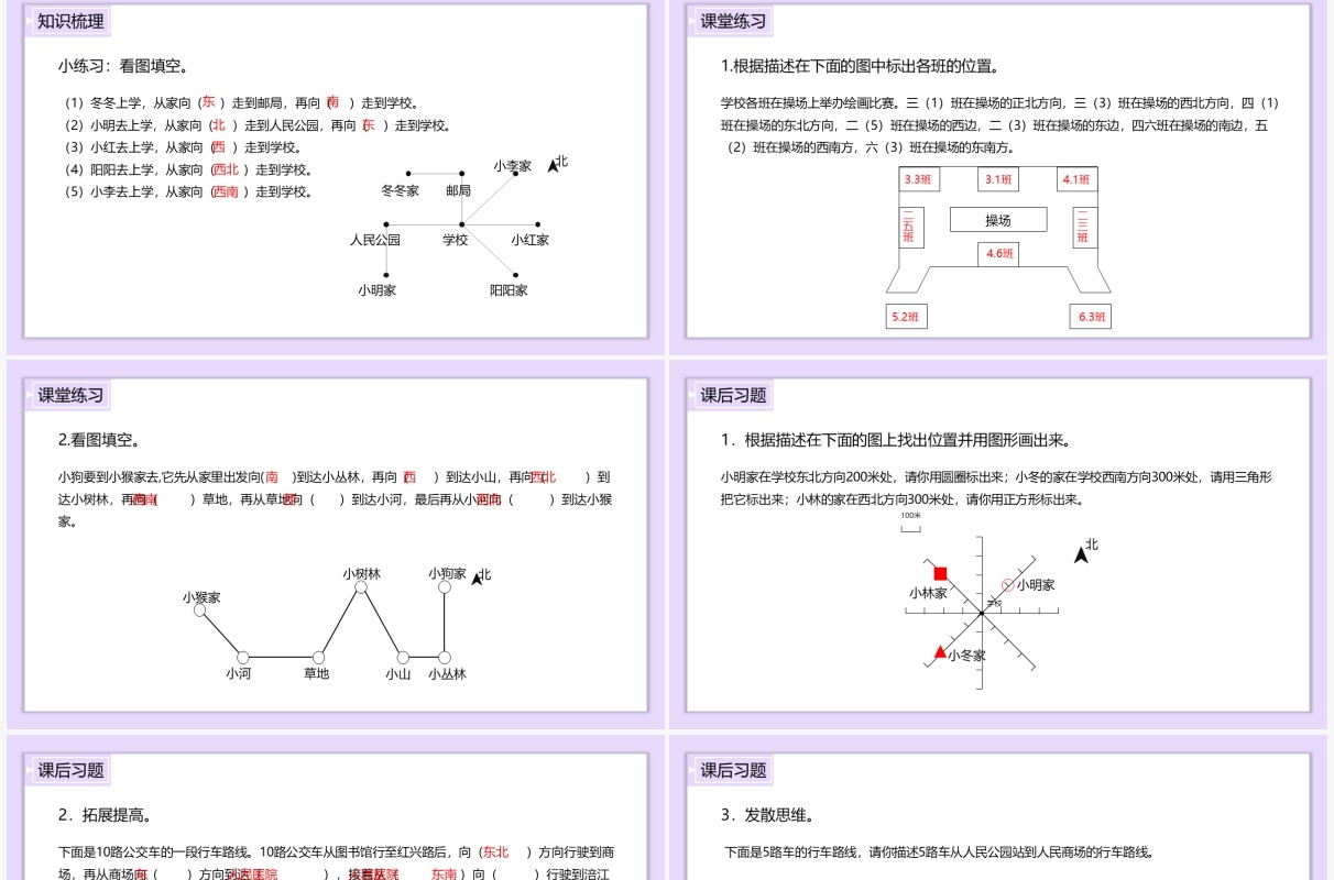 部编版三年级数学下册认识东北、西北、东南、西南课件PPT模板