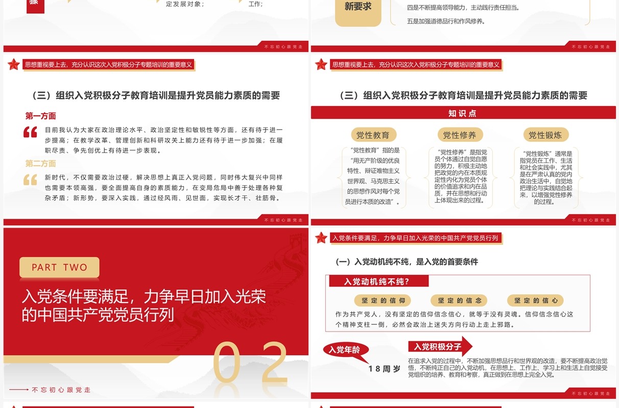 红色简约入党积极分子专题培训PPT模板