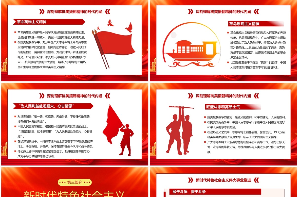 红金党政风抗美援朝纪念日PPT模板