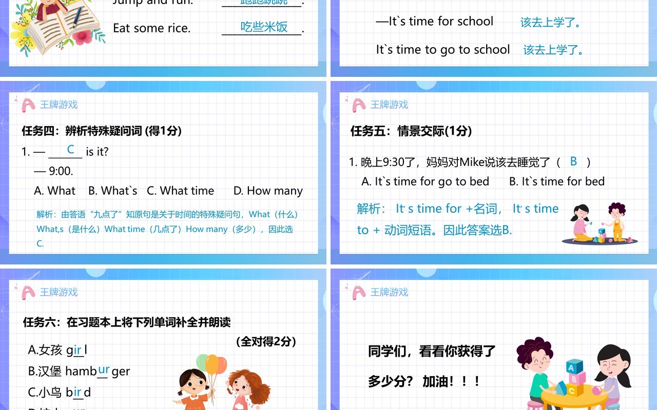 人教版小学英语四年级下册What time is it通用PPT模板