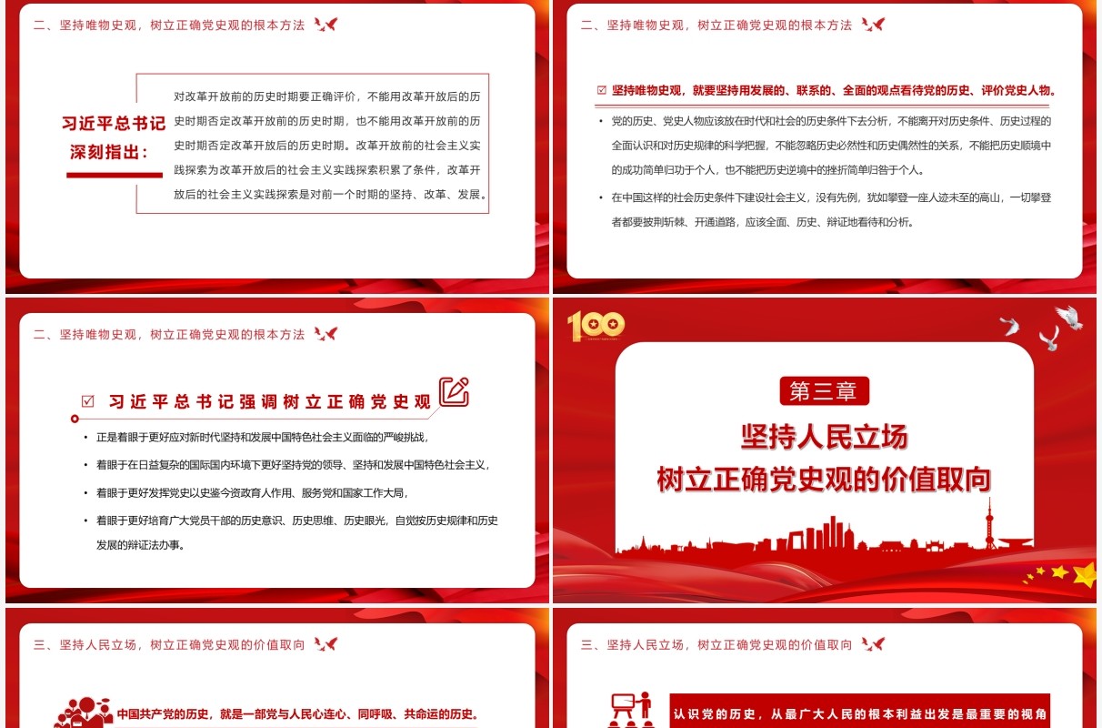 红色党政风党史学习教育树立正确党史观应当重点把握的四个原则动态PPT课件模板