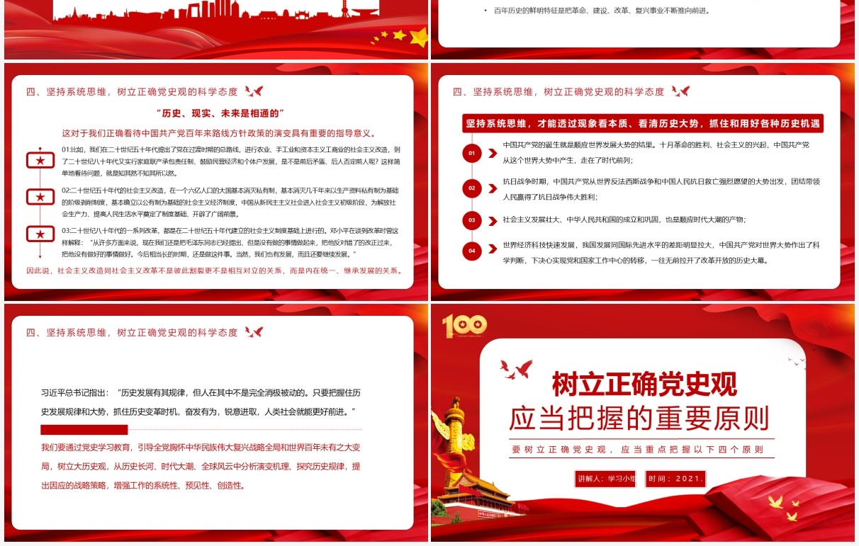 红色党政风党史学习教育树立正确党史观应当重点把握的四个原则动态PPT课件模板