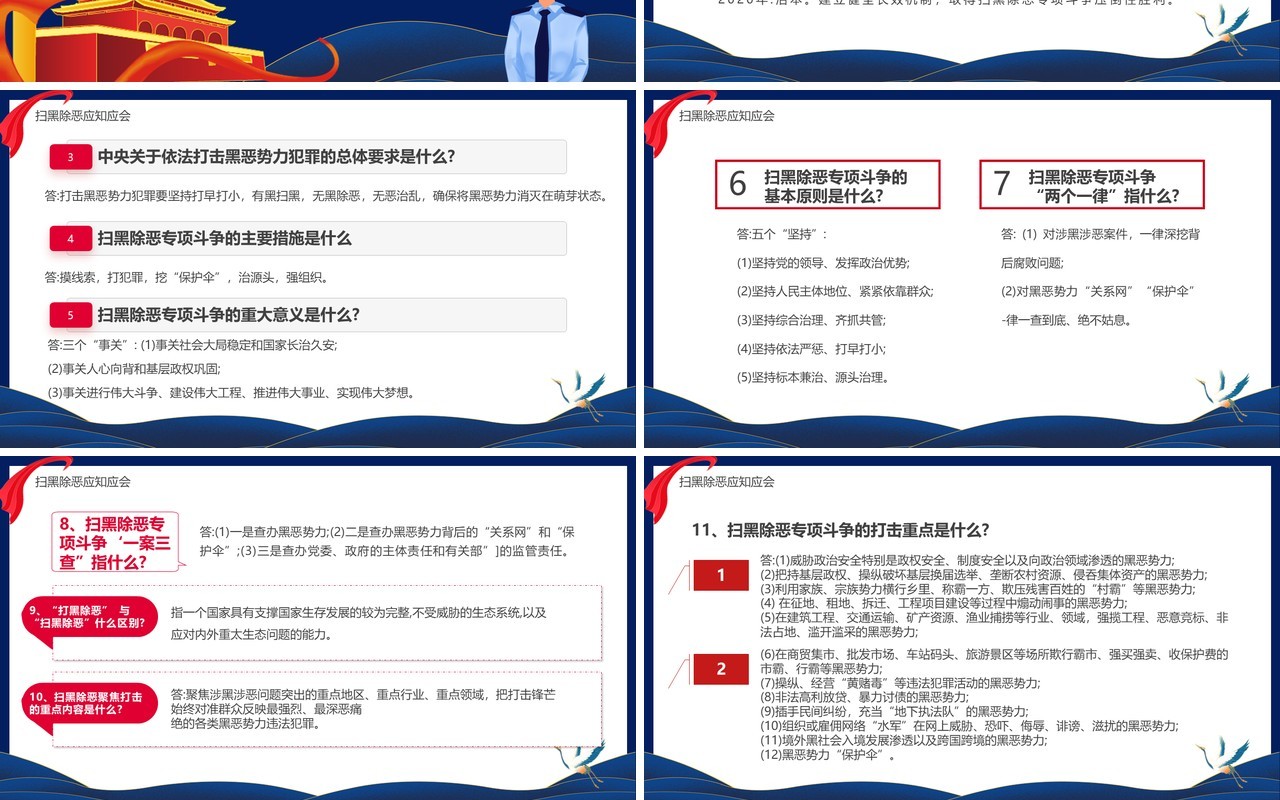 蓝色简约风扫黑除恶专题课件PPT模板