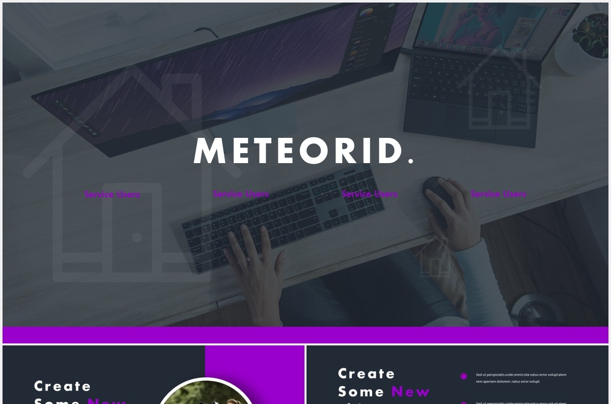 紫色商务项目宣传介绍PPT模板meteorid powerpoint template