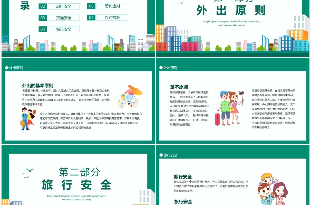 假期出行温馨提示外出基本原则旅行交通安全城市安全应对措施动态PPT模板