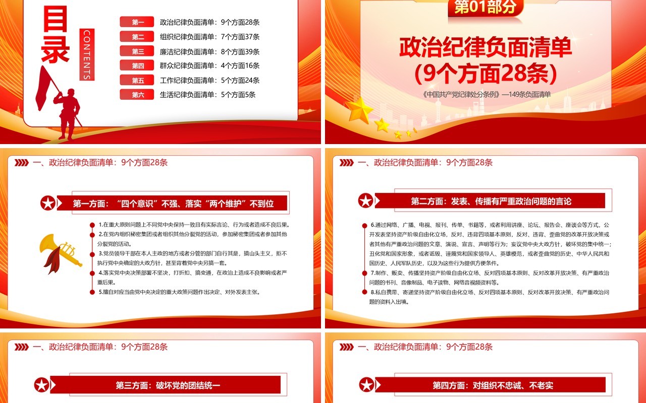 红色简约风中国共产党纪律处分条例PPT模板(1)