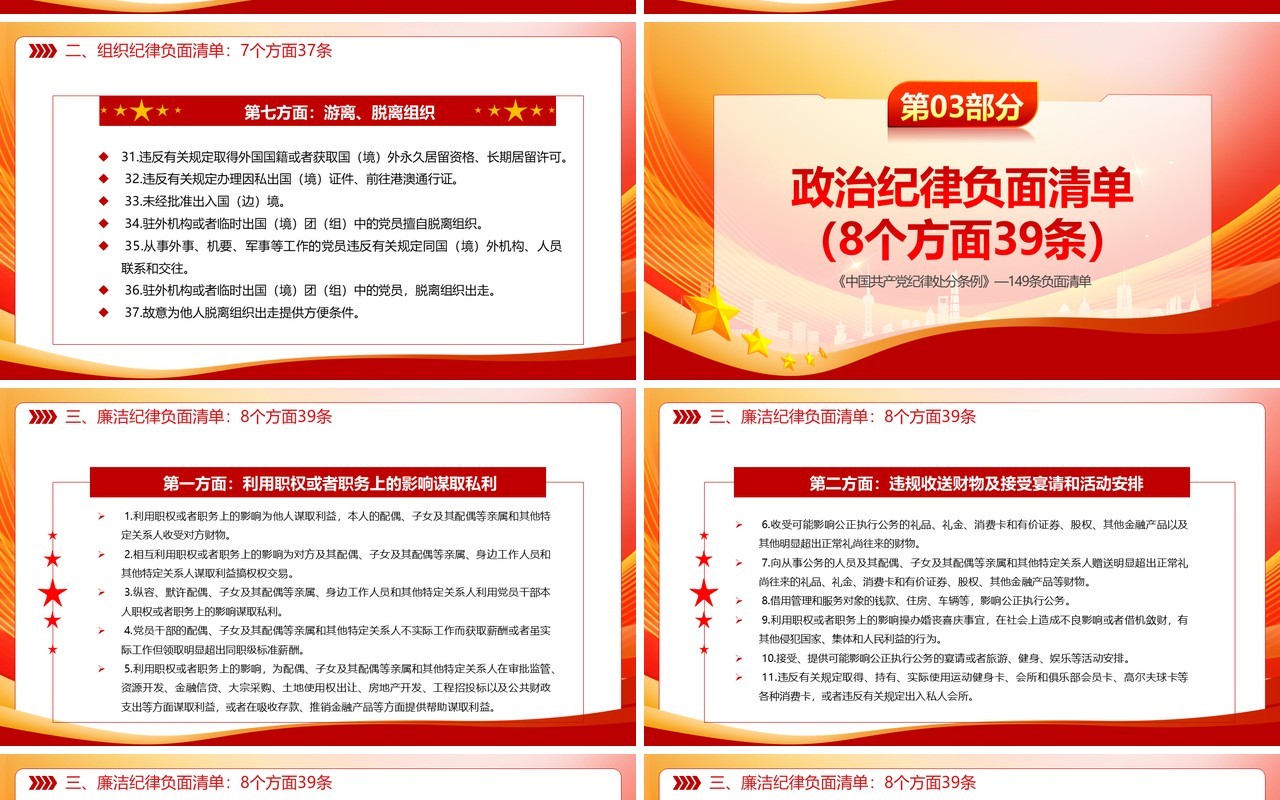 红色简约风中国共产党纪律处分条例PPT模板(1)