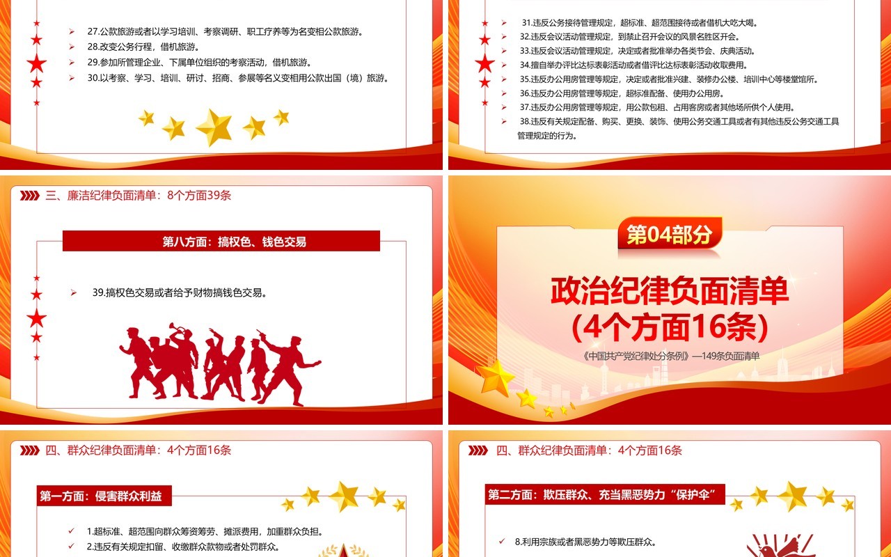 红色简约风中国共产党纪律处分条例PPT模板(1)