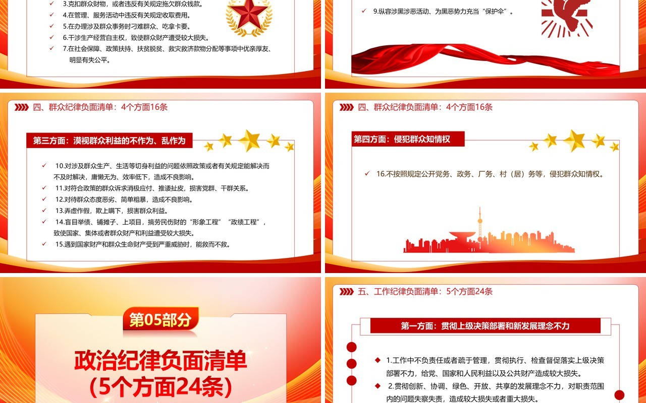 红色简约风中国共产党纪律处分条例PPT模板(1)