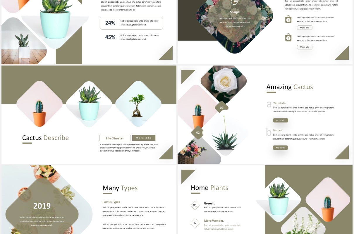 简洁简约绿植照片展示PPT模板castusle powerpoint template