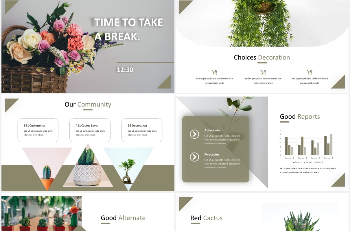 简洁简约绿植照片展示PPT模板castusle powerpoint template