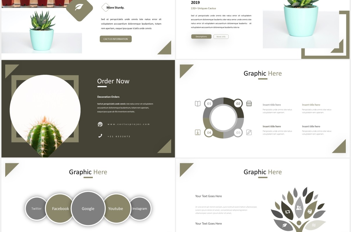 简洁简约绿植照片展示PPT模板castusle powerpoint template