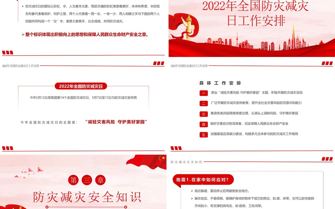 红色简约全国防灾减灾日宣讲PPT模板