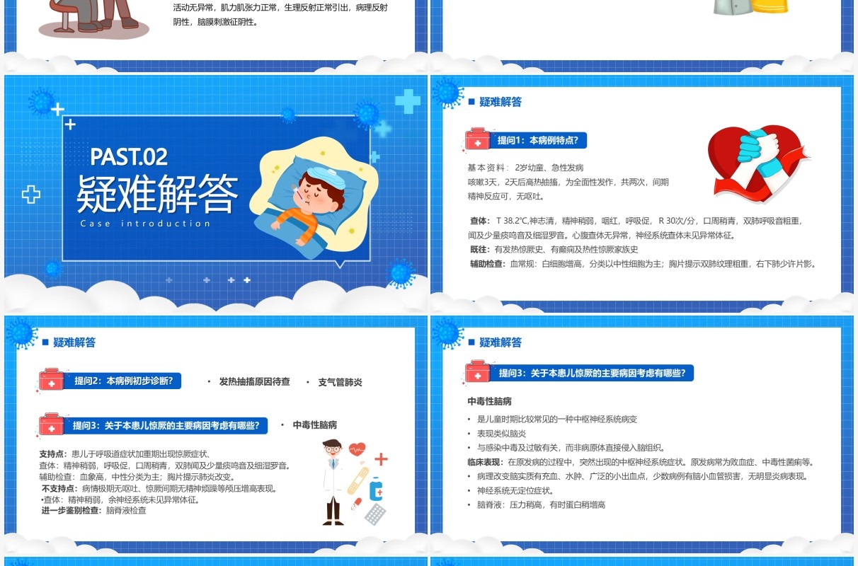 蓝色卡通小儿惊厥病例分析PPT模板