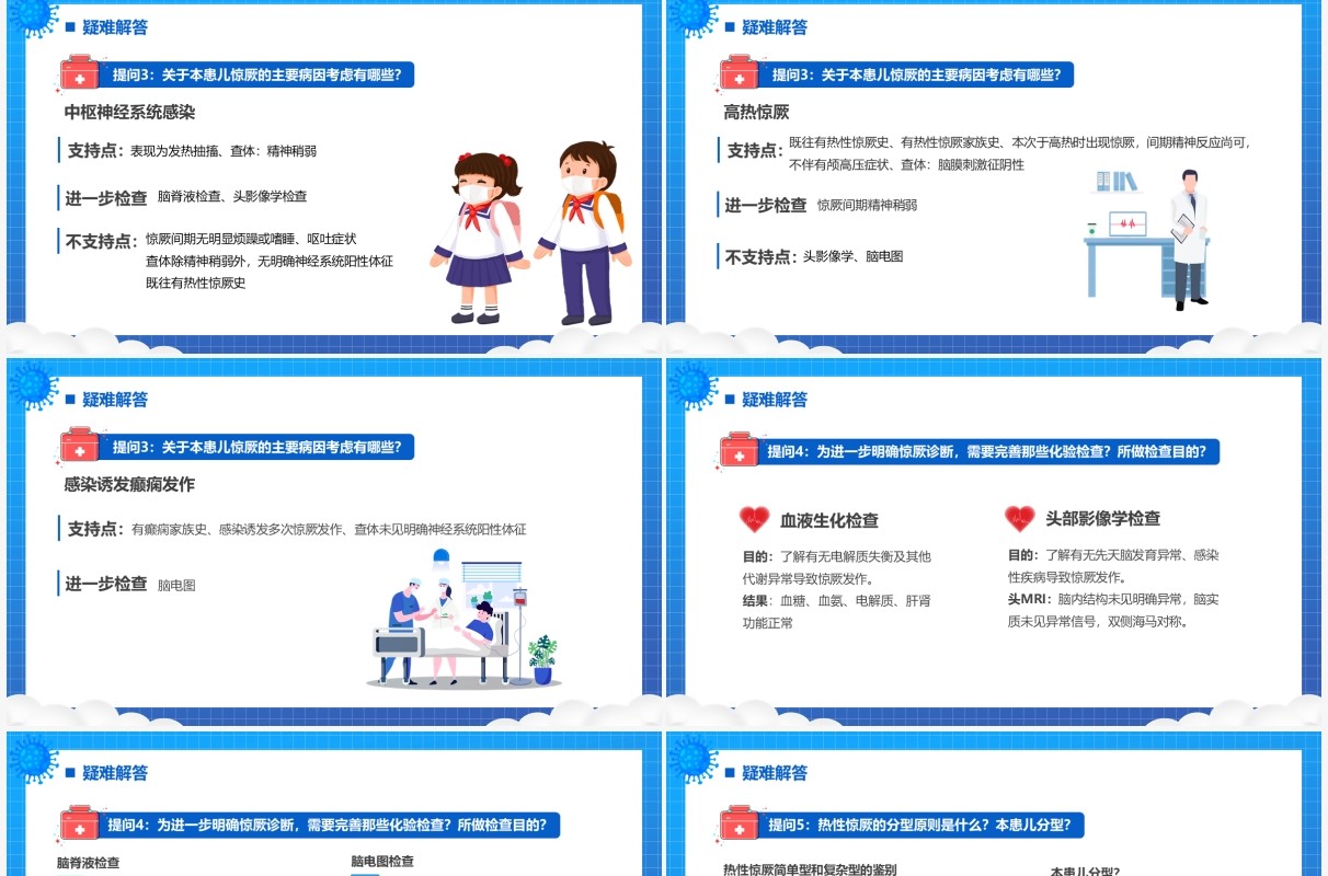 蓝色卡通小儿惊厥病例分析PPT模板