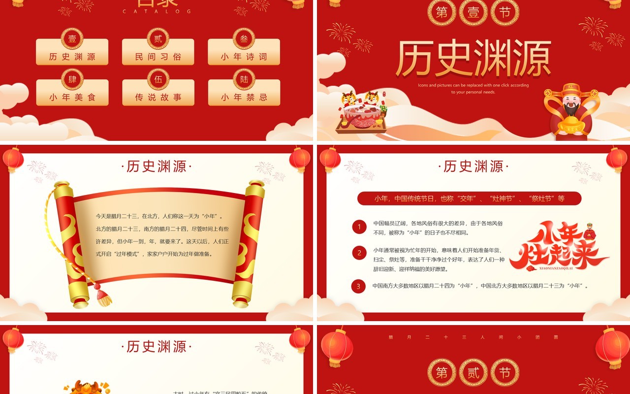 红色喜庆风小年纳福小年习俗PPT模板