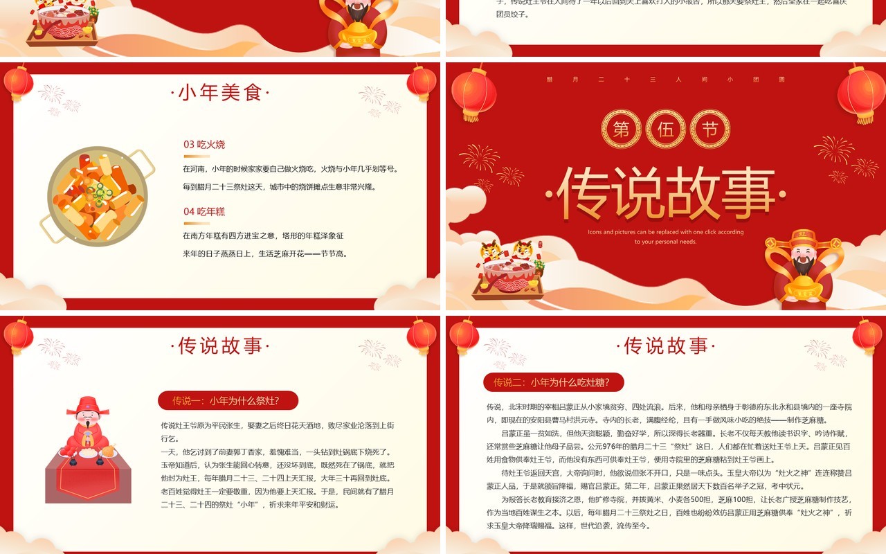 红色喜庆风小年纳福小年习俗PPT模板